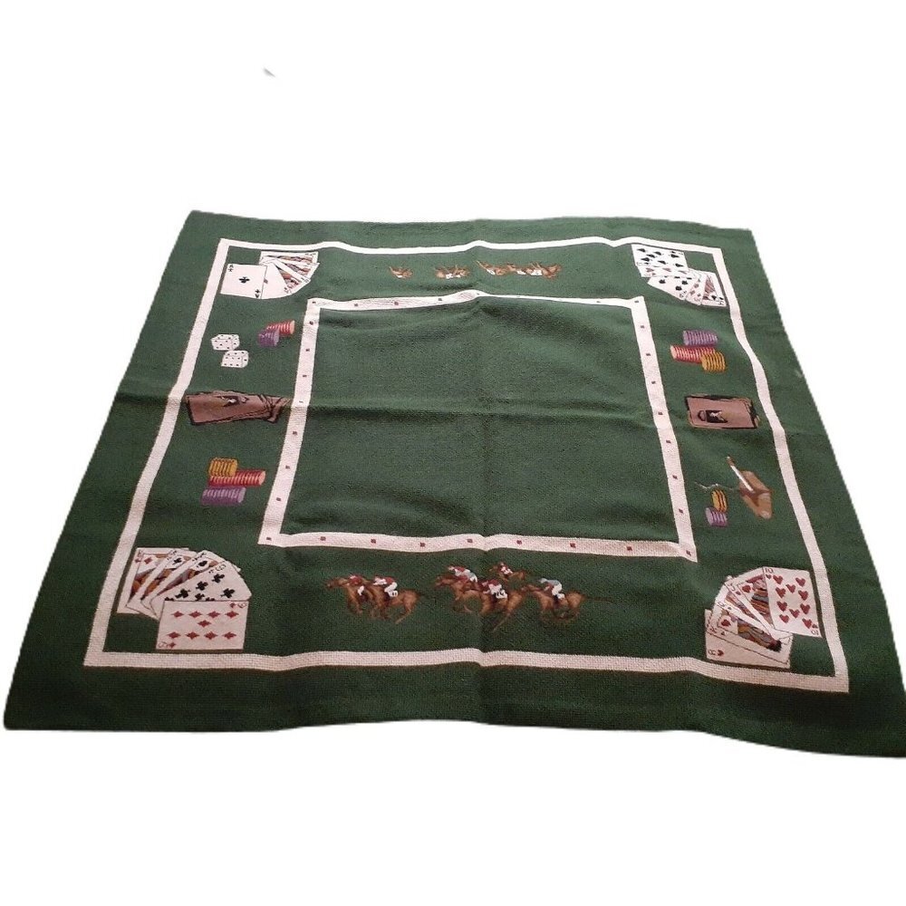 VTG Casino Gamble Game Table Cover Hand Stitched Card Horse Chips Cigarette